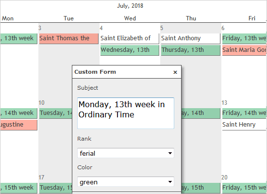 JavaScript Calendar with Holidays Data Loaded from a File JavaScript Calendar with Holidays Data Loaded from a File