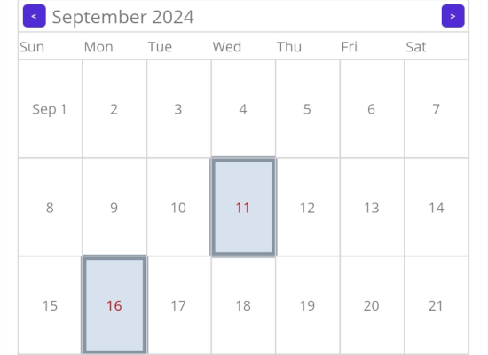 Putting marks on holidays in a monthly calendar Putting marks on holidays in a monthly calendar